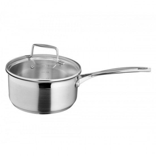 A saucepan is a versatile kitchen utensil designed for cooking various dishes. It typically features a round, deep, and straight-sided design with a long handle and a lid. Saucepans come in various sizes, typically measured in quarts or liters, and are often made from materials like stainless steel, aluminum, or copper. They are commonly used for tasks such as heating sauces, boiling water, cooking pasta, and simmering soups or stews. The lid helps to control heat and flavors during cooking. Saucepans are essential cookware in the kitchen and come in a range of sizes to suit different cooking needs.A saucepan is a versatile and commonly used kitchen utensil, typically made of metal, such as stainless steel, aluminum, or copper. It is characterized by its deep, round, and straight-sided design, which makes it ideal for a variety of cooking tasks.