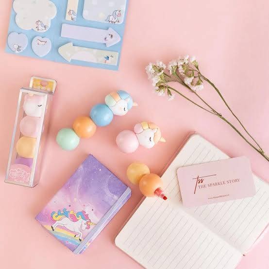 The Unicorn 3 in 1 Highlighter Set is a collection of five highlighters with a unicorn-themed design. Each highlighter typically features three different colors, allowing for versatile highlighting and color-coding options. This set combines functionality with a whimsical unicorn aesthetic, making it both practical and visually appealing. It's suitable for students, artists, or anyone who wants to add a touch of creativity to their highlighting tasks. The 3 in 1 feature offers a convenient way to diversify highlighting choices within a single set.