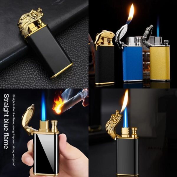 The Dragon Head Lighter is a unique and stylized lighter featuring a dragon head design. This compact and portable lighter is not only functional but also serves as a decorative accessory. The dragon head design adds a touch of flair, making it an appealing choice for those seeking both utility and aesthetics in a lighter.