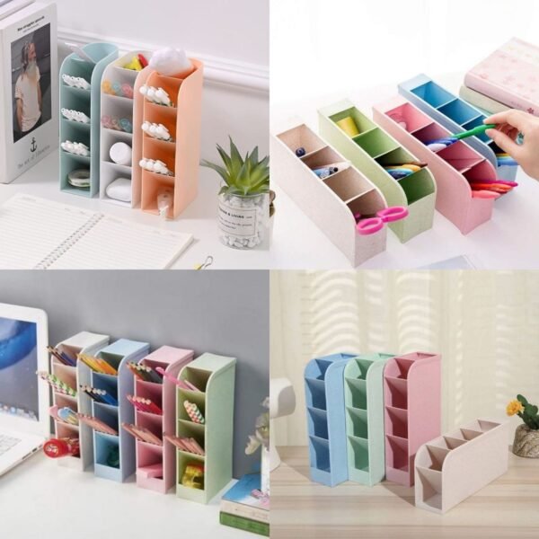 The 4-Grid Desktop Pen & Utensil Holder is an organizational accessory for desktops. With four separate compartments, it provides a convenient way to store and organize pens, pencils, and various office or writing utensils. Typically designed to sit on a desk or tabletop, this holder helps keep items neatly arranged and easily accessible. The grid structure adds a modern and functional aesthetic, making it a practical addition to office or study spaces for efficient desktop organization.