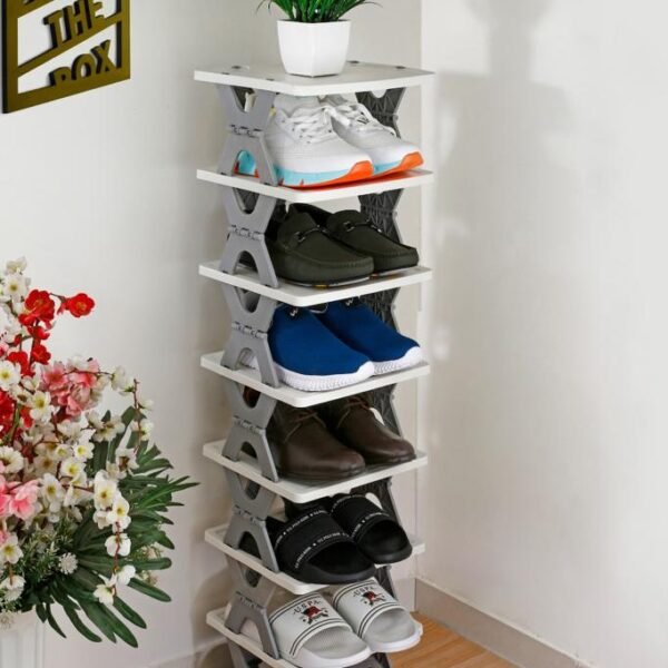 The Creative 8-Layer Foldable Multitasking Shoe Rack is a versatile and efficient storage solution for organizing your footwear. With eight layers, it offers ample space to neatly arrange multiple pairs of shoes. The foldable design adds convenience, allowing easy storage when not in use. This multitasking shoe rack is not only practical but also creatively designed, making it a stylish addition to any space. Its functionality and space-saving features make it an ideal choice for keeping your shoe collection organized in a tidy and accessible manner.