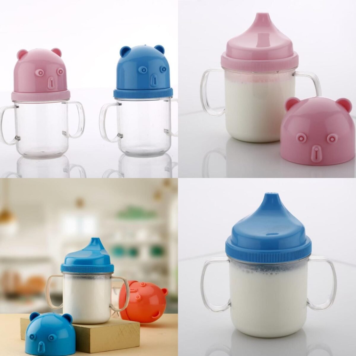 The Baby Sipper Mug is a specialized drinking container designed for infants. Typically crafted with baby-safe materials such as BPA-free plastic or other non-toxic materials, this sipper mug often features spill-proof or leak-resistant design elements. It is created to facilitate independent drinking for babies transitioning from bottles to cups. The baby sipper mug usually includes a soft spout or straw suitable for gentle sipping. This functional and child-friendly mug is designed to promote self-drinking skills while minimizing spills and messes during the learning process.