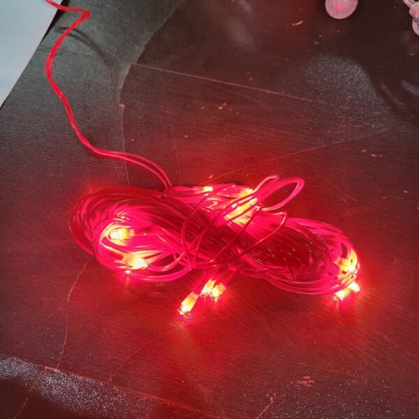 a decorative lighting product with warm red LED lights attached to a wire. It's often used for creating a cozy and enchanting ambiance in various settings. The wire allows for flexible and creative placement of the lights, making it suitable for decorating both indoor and outdoor spaces.