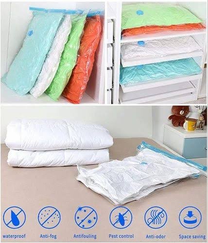The Transparent Vacuum Bag (60*80cm) is a storage solution designed to maximize space efficiency. With dimensions of 60*80cm, this bag allows users to store and organize various items while maintaining visibility due to its transparent material. The vacuum-sealing feature enables users to remove excess air, reducing the overall volume and preventing items from taking up unnecessary space. This bag is ideal for storing clothing, bedding, or other items, providing a compact and organized storage solution.